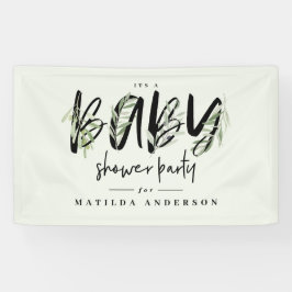 水彩オリーブの枝の葉ベビーシャワーパーティー 横断幕