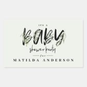 水彩オリーブの枝の葉ベビーシャワーパーティー 長方形シール (正面)