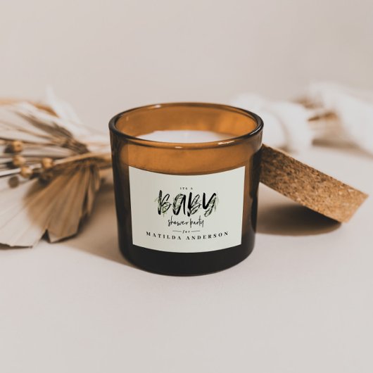 水彩オリーブの枝の葉ベビーシャワーパーティー 長方形シール