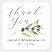 水彩オリーブの枝 ウェディングギフト スクエアシール (正面)