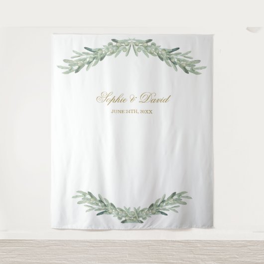 水彩オリーブの枝 フォトブース 背景 タペストリー (正面)