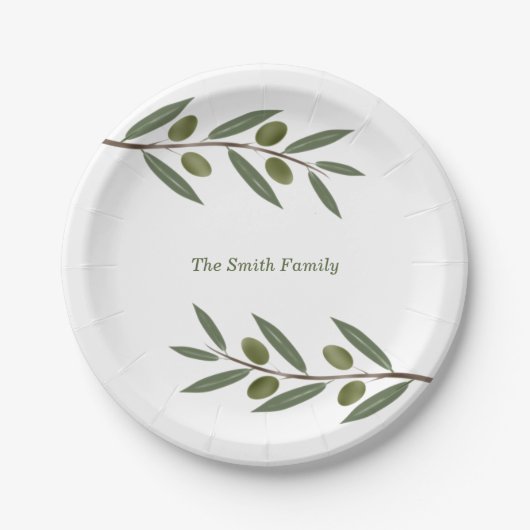 水彩オリーブの枝 ペーパープレート (正面)