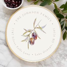 水彩オリーブの枝 リターンアドレス クラシックラウンド ラウンドシール