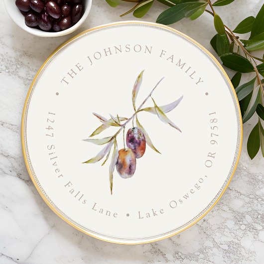 水彩オリーブの枝 リターンアドレス クラシックラウンド ラウンドシール
