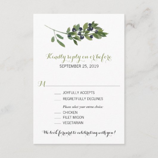 水彩オリーブの枝 | 結婚式出欠確認カード 出欠カード (正面)