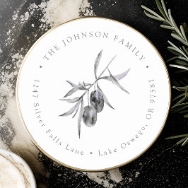 水彩オリーブの枝 返信住所ラベル ラウンドシール