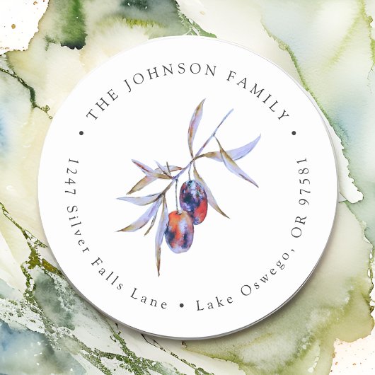 水彩オリーブの枝 返信住所ラベル ラウンドシール