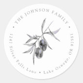 水彩オリーブの枝 返信住所ラベル ラウンドシール (正面)