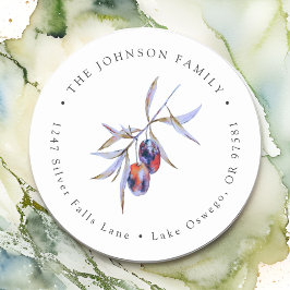 水彩オリーブの枝 返信先住所ラベル ラウンドシール