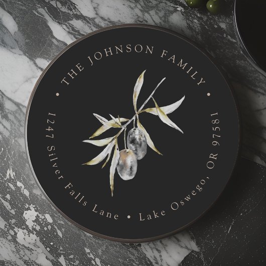 水彩オリーブの枝 返信先住所ラベル ラウンドシール