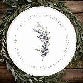 水彩オリーブの枝 返信先住所 ラウンドシール