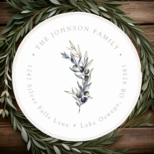 水彩オリーブの枝 返信先住所 ラウンドシール