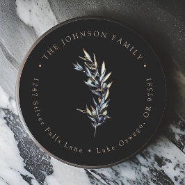 水彩オリーブの枝 返信先住所 ラウンドシール