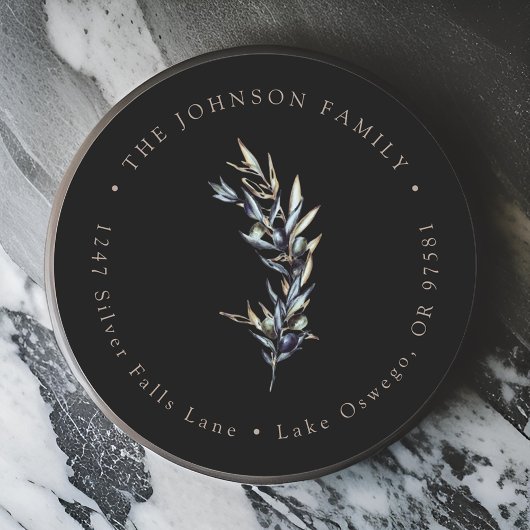 水彩オリーブの枝 返信先住所 ラウンドシール