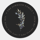 水彩オリーブの枝 返信先住所 ラウンドシール (正面)