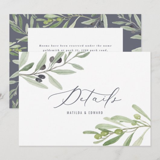 水彩オリーブの葉のブライダル ディテール 案内状 (正面/裏面)