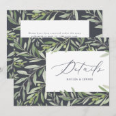 水彩オリーブの葉の装飾 ウェディング詳細情報 案内状 (正面/裏面)