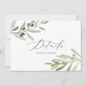 水彩オリーブの葉の装飾 ウェディング ディテール 案内状 (正面)