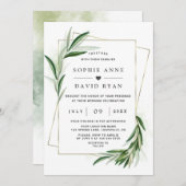 水彩オリーブの葉 ゴールドフレーム 結婚式招待状 招待状 (正面/裏面)