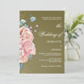 水彩オリーブグリーンと赤面ピンク結婚ズ 招待状 (スタンド正面)