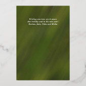 水彩オリーブグリーンフレームフォトクリスマス 箔シーズンカード (裏面)