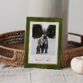 水彩オリーブグリーンフレーム3写真クリスマス 箔シーズンカード