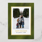 水彩オリーブグリーンフレーム3写真クリスマス 箔シーズンカード (正面)