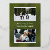 水彩オリーブグリーンフレーム3写真クリスマス 箔シーズンカード (裏面)