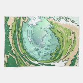 水彩オリーブフォレストグリーンターコイズシーウェーブス キッチンタオル (横)