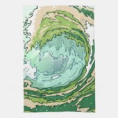 水彩オリーブフォレストグリーンターコイズシーウェーブス キッチンタオル (縦)