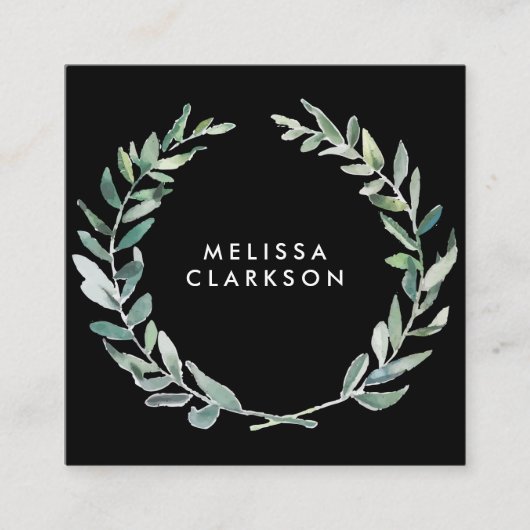 水彩オリーブブラックプロフェッショナル スクエア名刺 (正面)