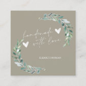 水彩オリーブブランチ，手作り スクエア名刺 (正面)