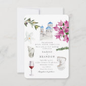 水彩オリーブブルータイルギリシャウェディング 招待状 (正面)