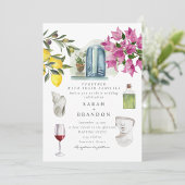 水彩オリーブブルータイルギリシャ結婚ズ 招待状