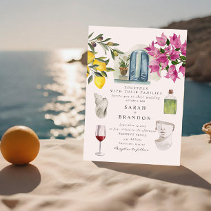 水彩オリーブブルータイルギリシャ結婚ズ 招待状