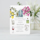 水彩オリーブブルータイル ギリシャ ウェディング 招待状 (スタンド正面)