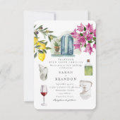 水彩オリーブブルータイル ギリシャ ウェディング 招待状 (正面)