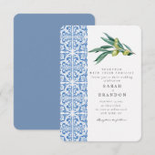 水彩オリーブブルー タイル メディテレニアン ウェディング 招待状 (正面/裏面)