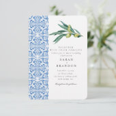 水彩オリーブブルー タイル メディテレニアン ウェディング 招待状 (スタンド正面)