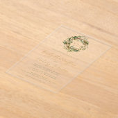 水彩オリーブリースグリーンゴールドウェディング アクリル招待状 (レイダウン)