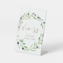 水彩オリーブリースペデスタル標識 台座サイン