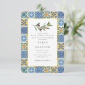 水彩オリーブ地中海のブルー結婚タイルI 招待状 (スタンド正面)