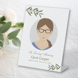 水彩オリーブ枝フォトメモリアルまたは葬儀 台座サイン