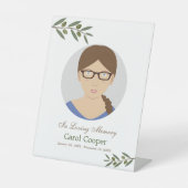 水彩オリーブ枝フォトメモリアルまたは葬儀 台座サイン (正面)