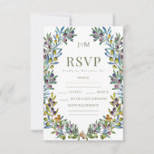 水彩オリーブ枝ボホ結婚の 出欠カード (正面)