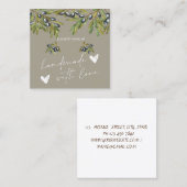 水彩オリーブ枝手作りハート スクエア名刺 (正面/裏面)