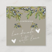 水彩オリーブ枝手作りハート スクエア名刺 (正面)
