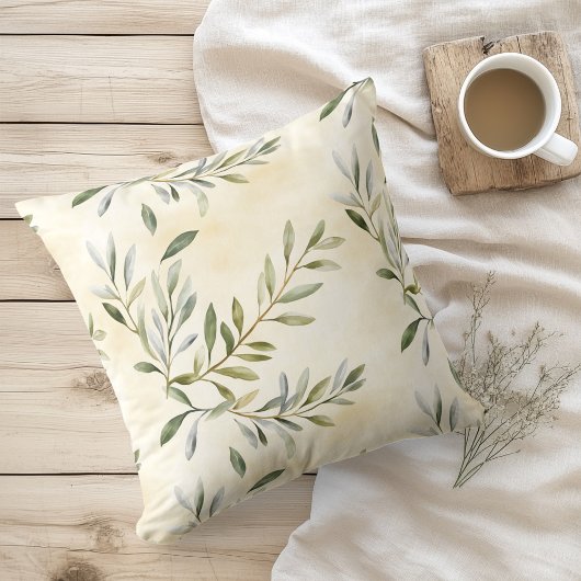 水彩オリーブ素朴の枝 クッション