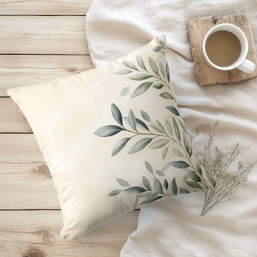 水彩オリーブ素朴の枝 クッション