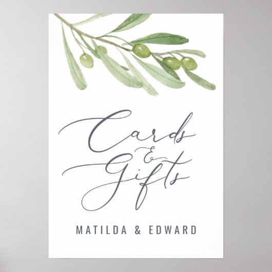水彩オリーブ結婚のカードとギフトの予算 ポスター (正面)